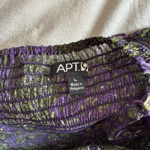 Apt 9 Paisley Babydoll Maxi Dress L V-Neck Retro Groovy Smocked Purple 60s 70s - Picture 5 of 8